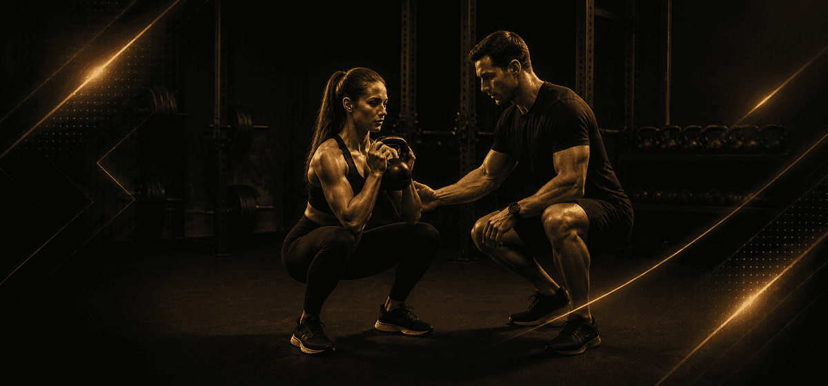 Een coach begeleidt een sporter tijdens een fysieke trainingssessie