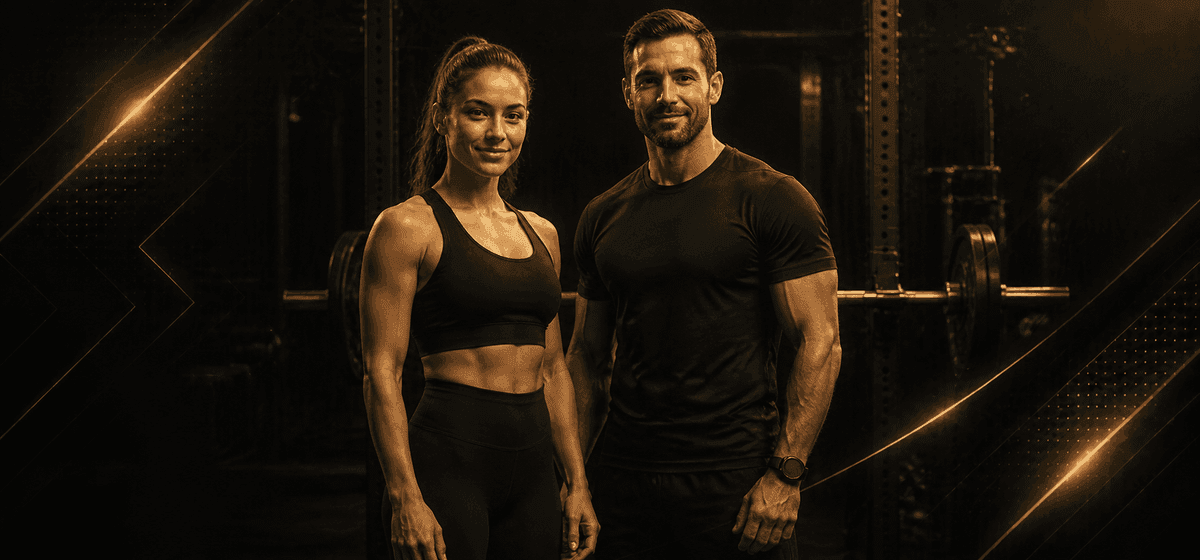 Een coach en sporter staan samen klaar in de fitnessruimte